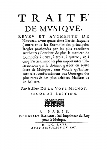 La Voyer-Mignot - Traité de Musique - Complete Book