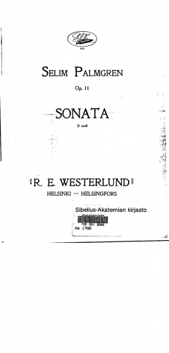 Palmgren - Piano Sonata in D minor, Op. 11 - Score