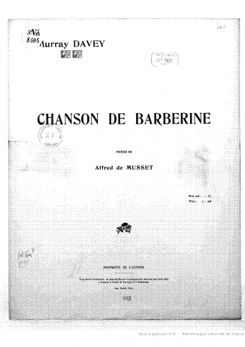 Davey - Chanson de Barberine - Score