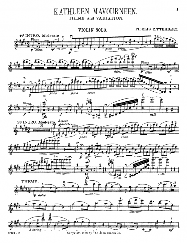 Zitterbart Jr. - Kathleen Mavourneen - Piano Score and Violin Part
