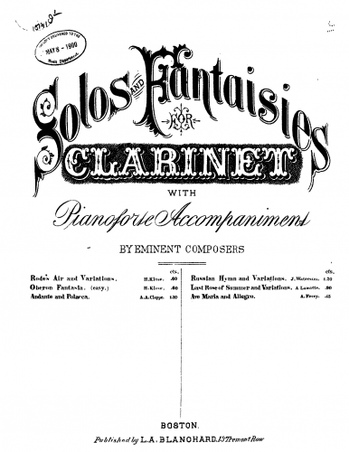 Fessy - Fantaisie brillante sur LAve Maria et La Serenade de Schubert - Piano Score and Clarinet Part (in B♭)