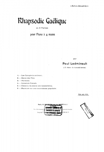 Ladmirault - Rhapsodie gaélique - For Piano 4 Hands - Score