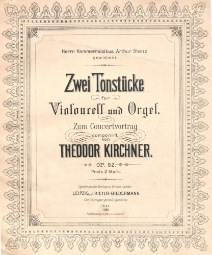 Kirchner - 2 Tonstücke, Op. 92 - Score