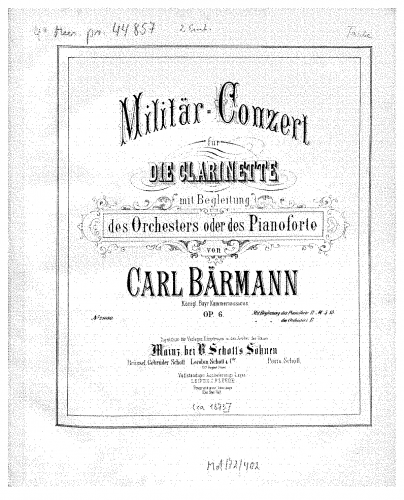 Baermann - Militär-Conzert für die Clarinette - Arrangements, Transcriptions For Clarinet and Piano - Piano Score and Clarinet Part