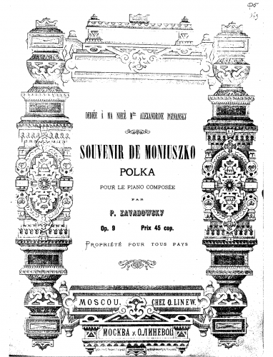 Zavadowsky - Souvenir de Moniuszko - Score