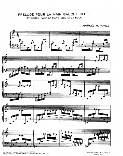 Ponce - Prelude and Fugue for the Left Hand Only - Score
