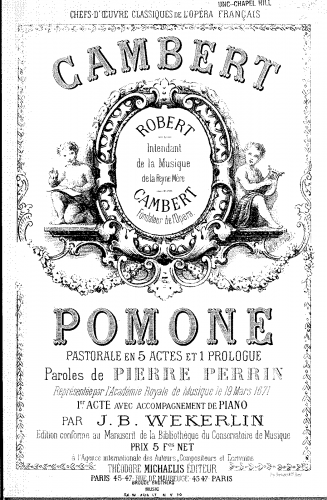 Cambert - Pomone - Vocal Score Selections - Prologue - Act I - Entr'acte