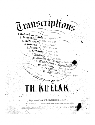 Kullak - 12 Transcriptions - Score