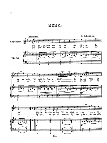 Pergolesi - Tre giorni son che Nina - Vocal Score - Score