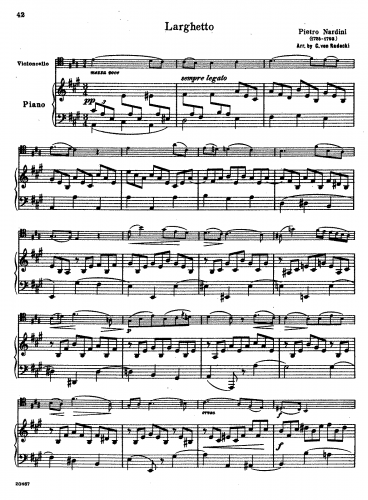 Nardini - 12 Sonatas - Sonata No. 2 in D major, Larghetto For Cello and Piano (Willeke) - Piano Score and Cello Part
