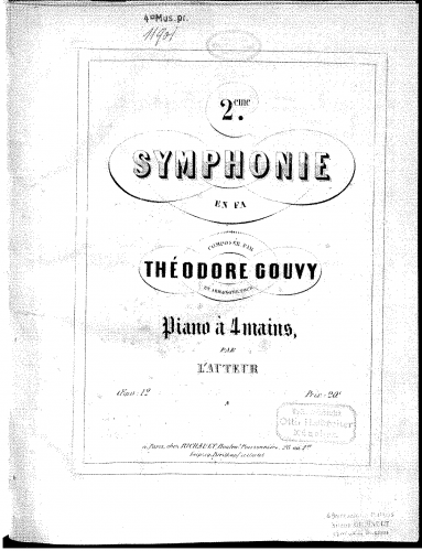Gouvy - Symphony No. 2 - For Piano 4 Hands (composer) - Score