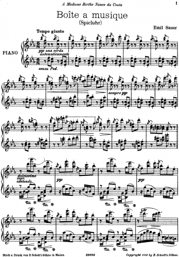 Sauer - Boîte A Musique - Piano Score - Score