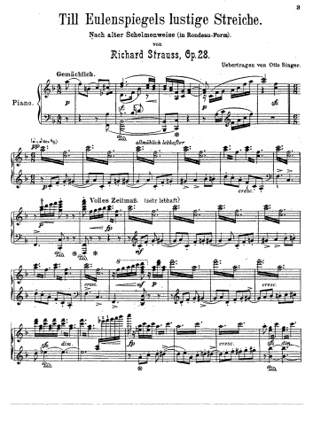 Strauss - Till Eulenspiegels lustige Streiche - For Piano solo (Singer) - Score