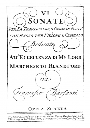 Barsanti - 6 Flute Sonatas - Score