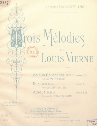Vierne - Soleils couchants - Score