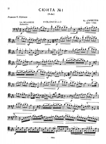 Caix d'Hervelois - Pièces de Viole avec la Basse Continue (Premier & Second Livres) - Selections For Cello and Piano (Schröder) - Suite No. 2 in D major - Piano Score and Cello Part