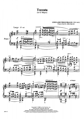 Frescobaldi - Toccata sopra i pedali per l'organo e senza, G major - For Piano solo (Bartók) - Score