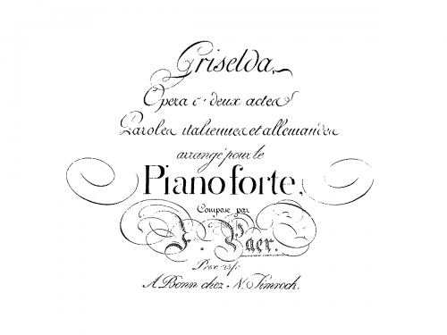 Paër - Griselda, ossia La virtù al cimento - Vocal Score - Score