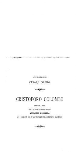 Franchetti - Cristoforo Colombo - Vocal Score - Score