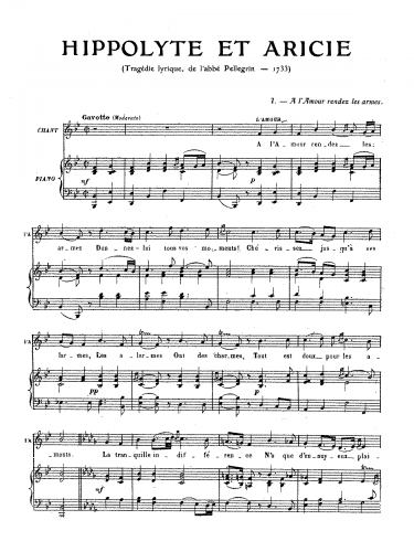 Rameau - Hippolyte et Aricie - Vocal Score Selections - Score