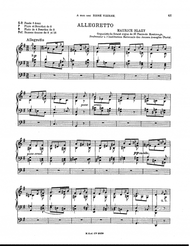 Blazy - Allegretto - Score