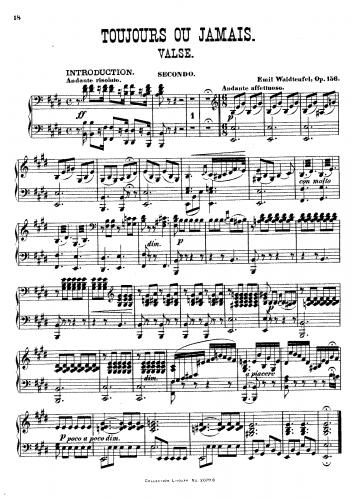 Waldteufel - Toujours ou Jamais - For Piano 4 hands - Score