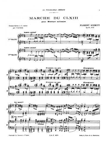 Schmitt - Marche du 163 R.I. - For Piano 4 hands (Schmitt) - Score