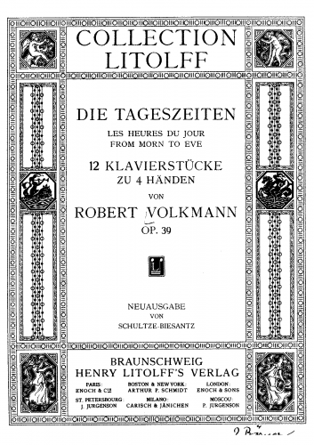 Volkmann - Die Tageszeiten, Op. 39 - Score