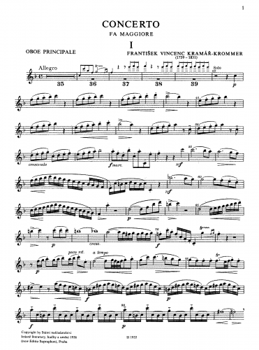 Krommer - Oboe Concerto - For Oboe and Piano - Score