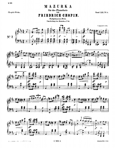 Chopin - Mazurka in D major, B.71 - Piano Score - Score