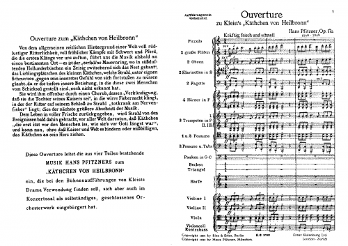 Pfitzner - Das Käthchen von Heilbronn, Op. 17 - Ouverture - Score