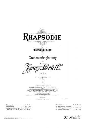 Brüll - Rhapsodie, Op. 65 - For 2 Pianos, 4 hands - Score