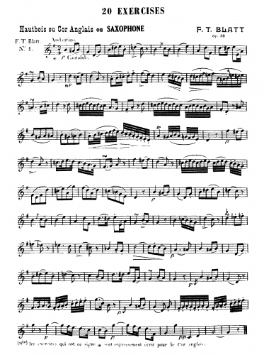 Blatt - 20 Exercises for oboe or saxophone, Op. 30 - Score