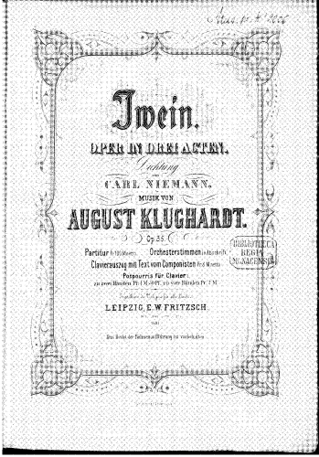 Klughardt - Iwein - Vocal Score - Score