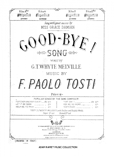 Tosti - Good-Bye - Score