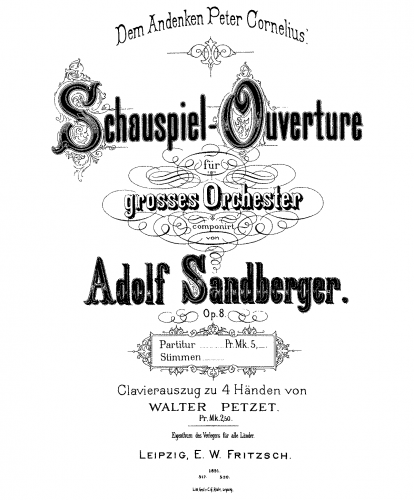 Sandberger - Schauspiel-Ouverture - Score