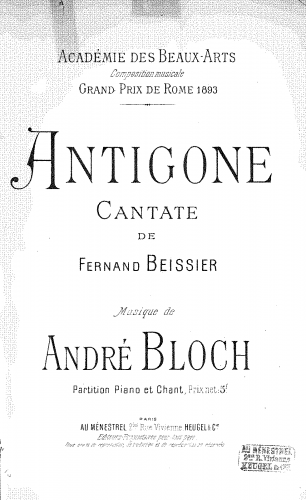 Bloch - Antigone - Vocal Score - Score