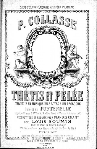 Collasse - Thétis et Pélée - Vocal Score - Score