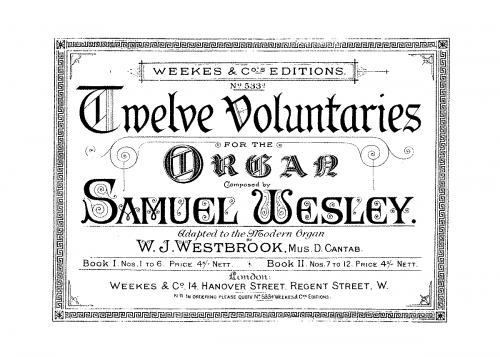 Wesley - 12 Voluntaries - Numbers 1 to 6