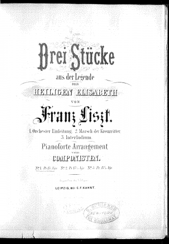 Liszt - Die Legende von der Heiligen Elisabeth - Selections For Piano solo (Liszt) - Orchester Einleitung (S.498a/1)3e. Marsch der Kreuzritter (S.498/2)6a. Interludium (S.498/3)