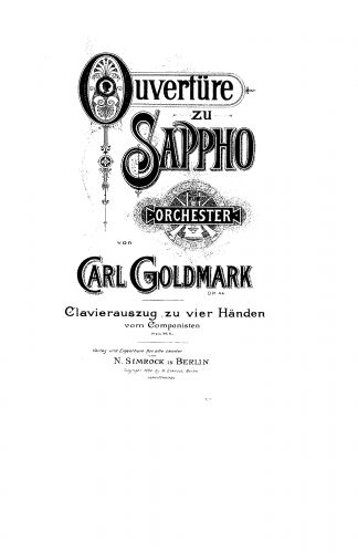 Goldmark - Sappho - For Piano 4 hands (Composer) - Score