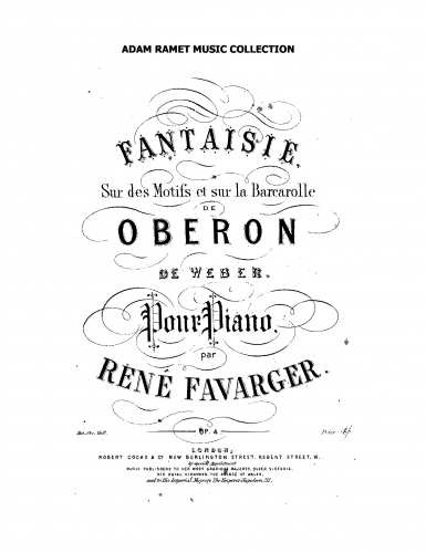 Favarger - Fantaise sue des motifs et sur la Barcarolle de Oberon de Weber pour piano - Score