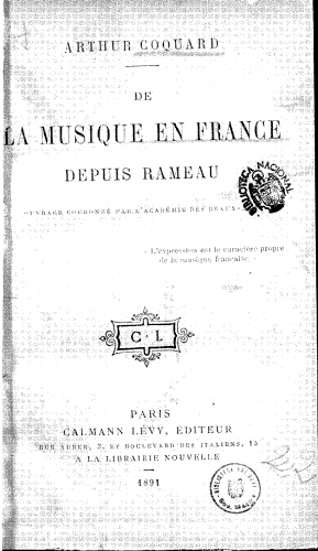 Coquard - De la musique en France depuis Rameau - Books - Complete Book