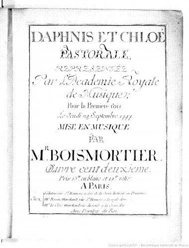 Boismortier - Daphnis et Chloé - Score