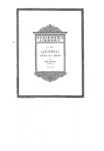 Locatelli - 12 Sonate da camera - No. 1 in F minor "Tombeau" For Violin and Piano (Zellner)