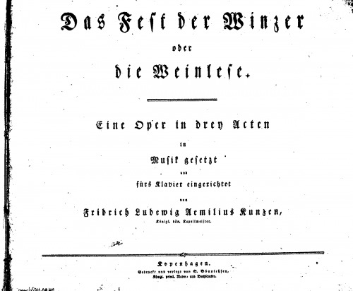 Kunzen - Das Fest der Winzer, oder Die Weinlese - Vocal Score - Score