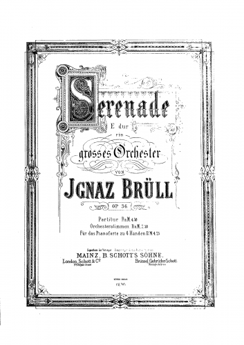 Brüll - Serenade No. 2, Op. 36 - For Piano 4 hands - Score