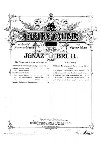 Brüll - Gringoire, Op. 66 - Overture For Piano 4 hands - Score