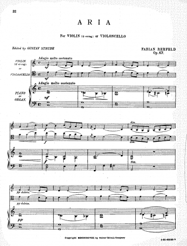 Rehfeld - Aria, Op. 67 - Scores and Parts - Score