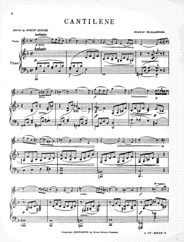 Hollaender - Cantilene - Piano score, violin part